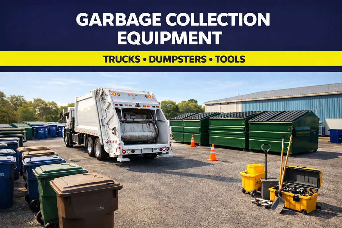 garbage collection equipment including trash truck dumpsters residential carts and waste hauling tools