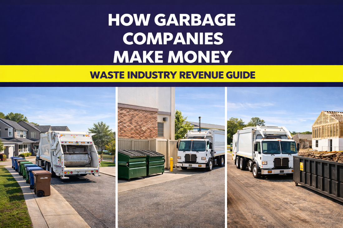 garbage collection trucks dumpsters and roll off containers representing waste hauling revenue streams
