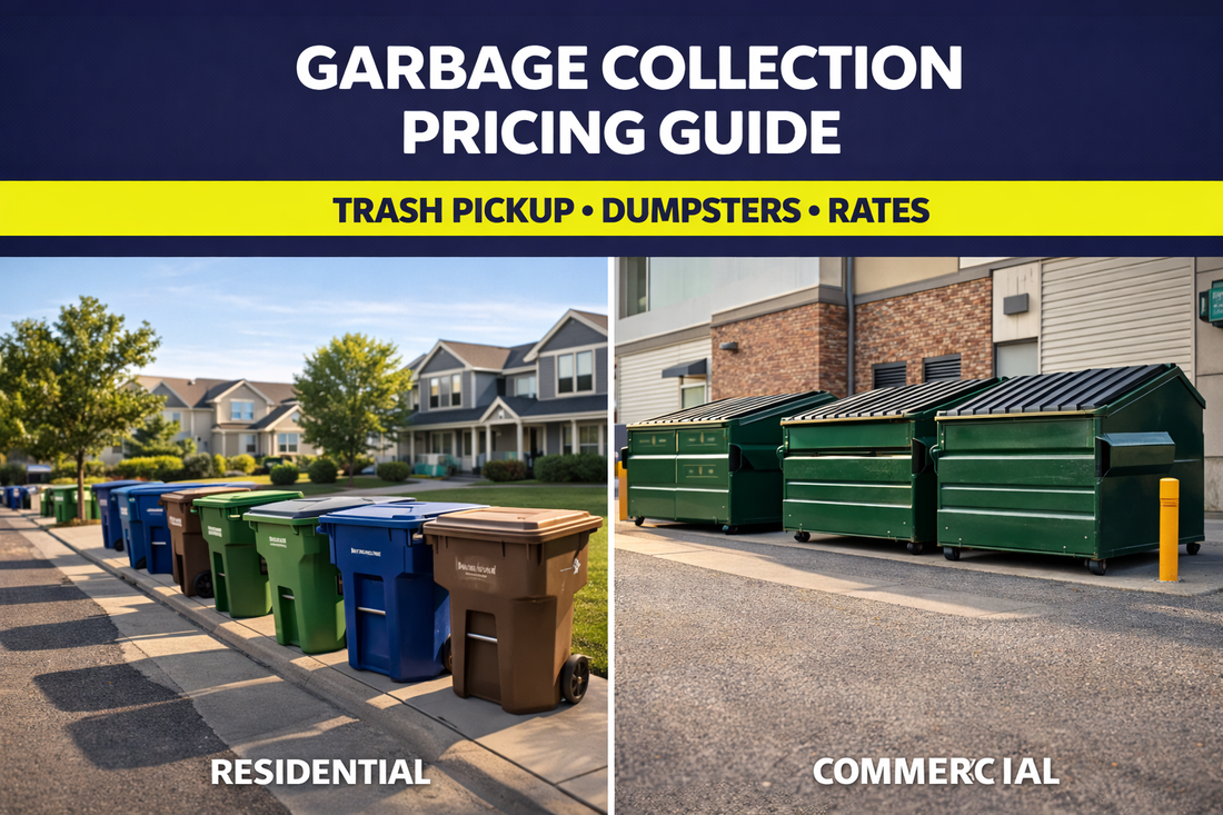 garbage collection pricing guide showing residential trash carts and commercial dumpsters