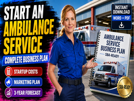 Ambulance service business plan template with startup costs, marketing plan and 3-year financial forecast