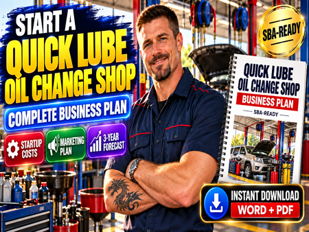 Quick lube oil change shop owner reviewing a fleet maintenance schedule inside his busy automotive service center.